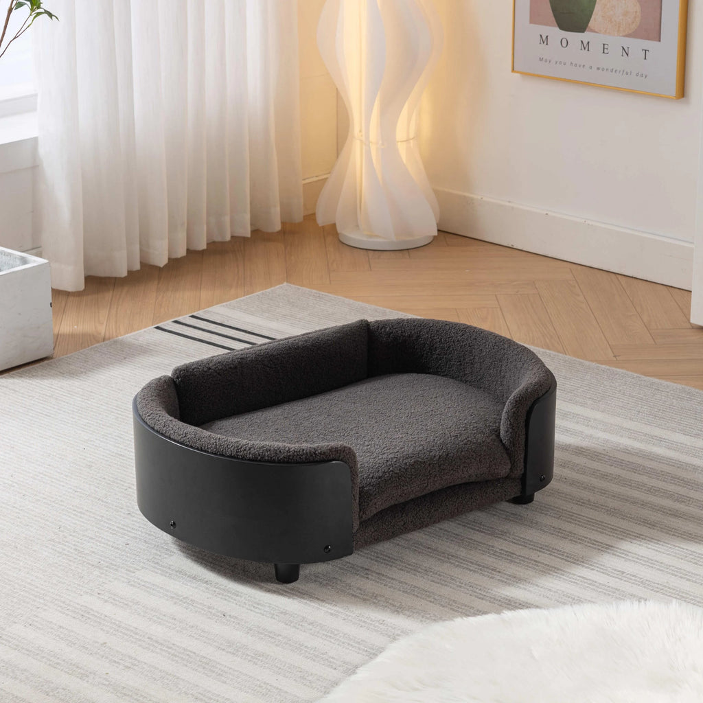 Elevated Dog Bed Pet Sofa with Solid Wood Legs and Black Bent Wood Back, Cashmere Cushion G298725