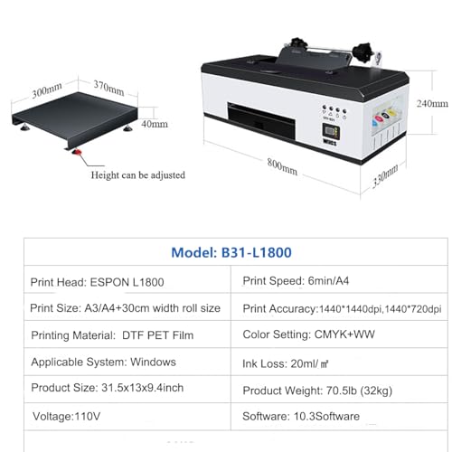 DTF Printer Machine with XP600 Printhead, 5760 * 1440dpi, Roll Feeder A763944