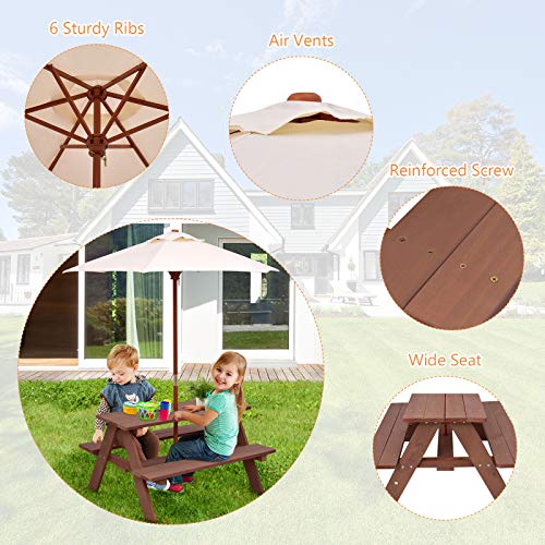 Wooden Kids Picnic Table with Umbrella E480722