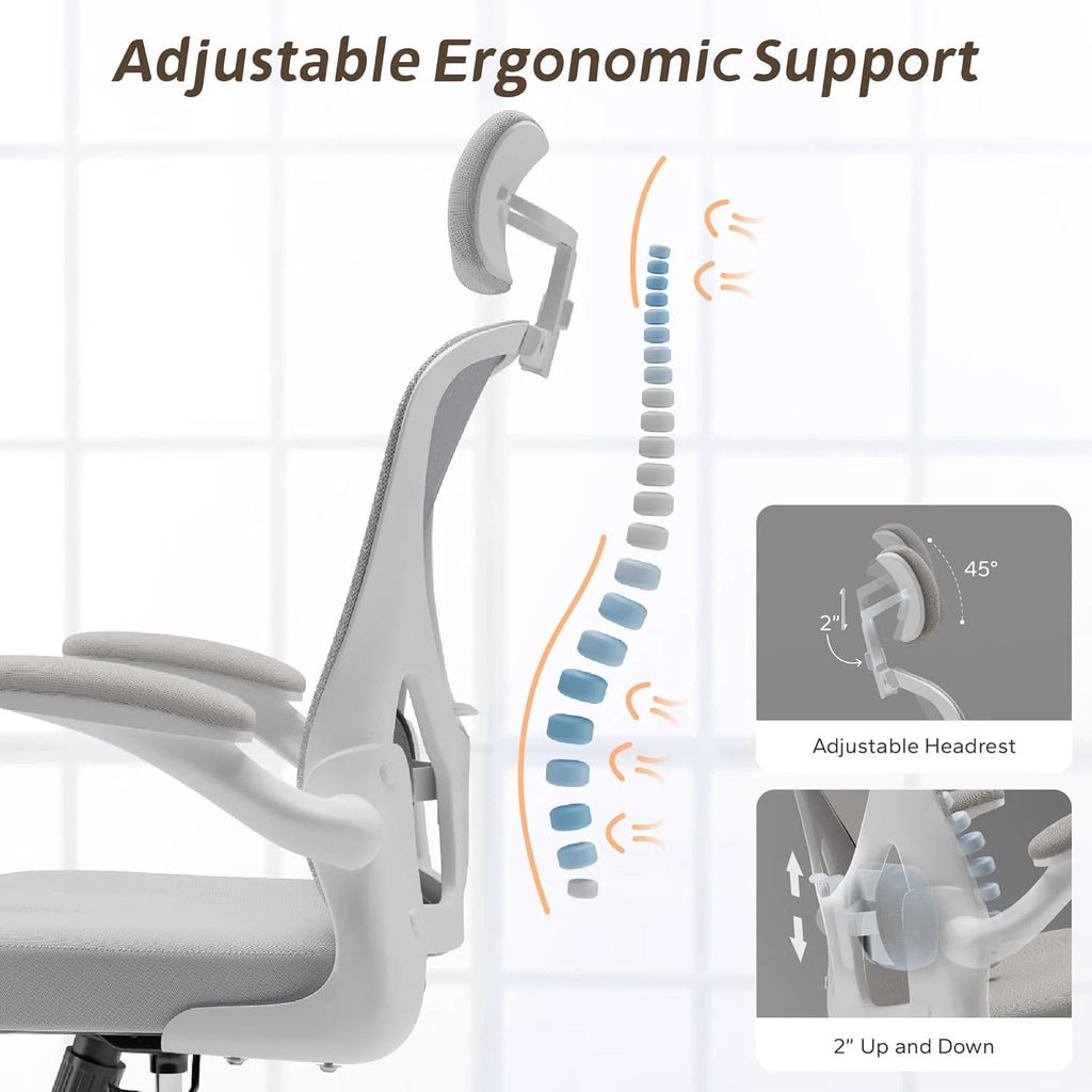 Khaki Ergonomic Chair with Flip-Armrest & Lumbar Support X19735