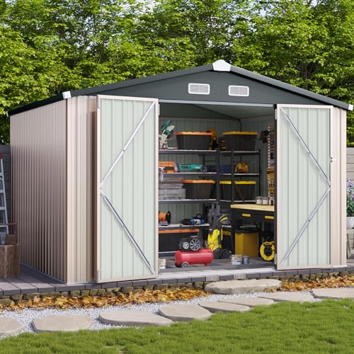 10 x 12FT Outdoor Storage Shed with Double Hinged Door Metal Shed W549925