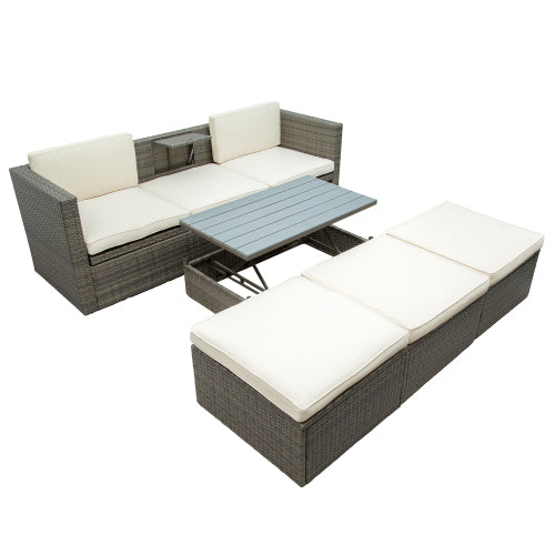 5-Piece Patio Wicker Sofa with Ottomans and Lift Top Coffee Table T29819