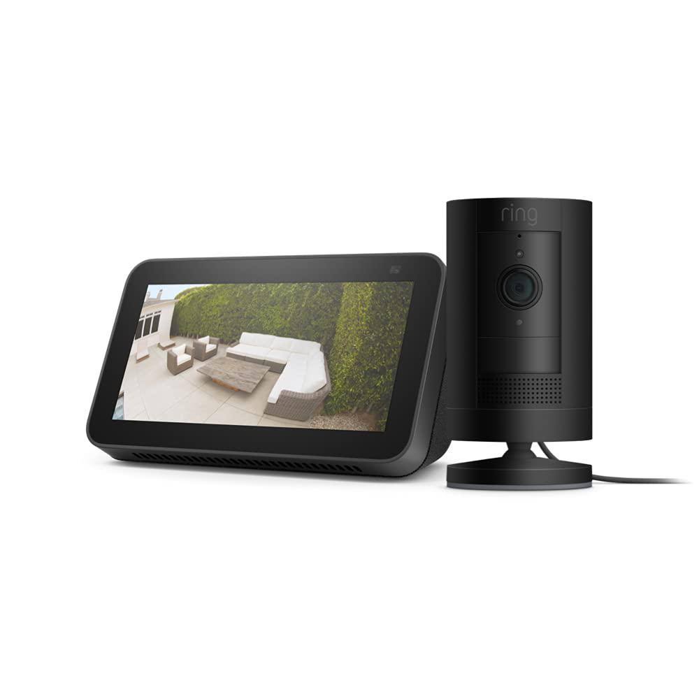 Stick Up Camera Plug-In Indoor/Outdoor Security Camera in Black with Echo Show 5 I7114