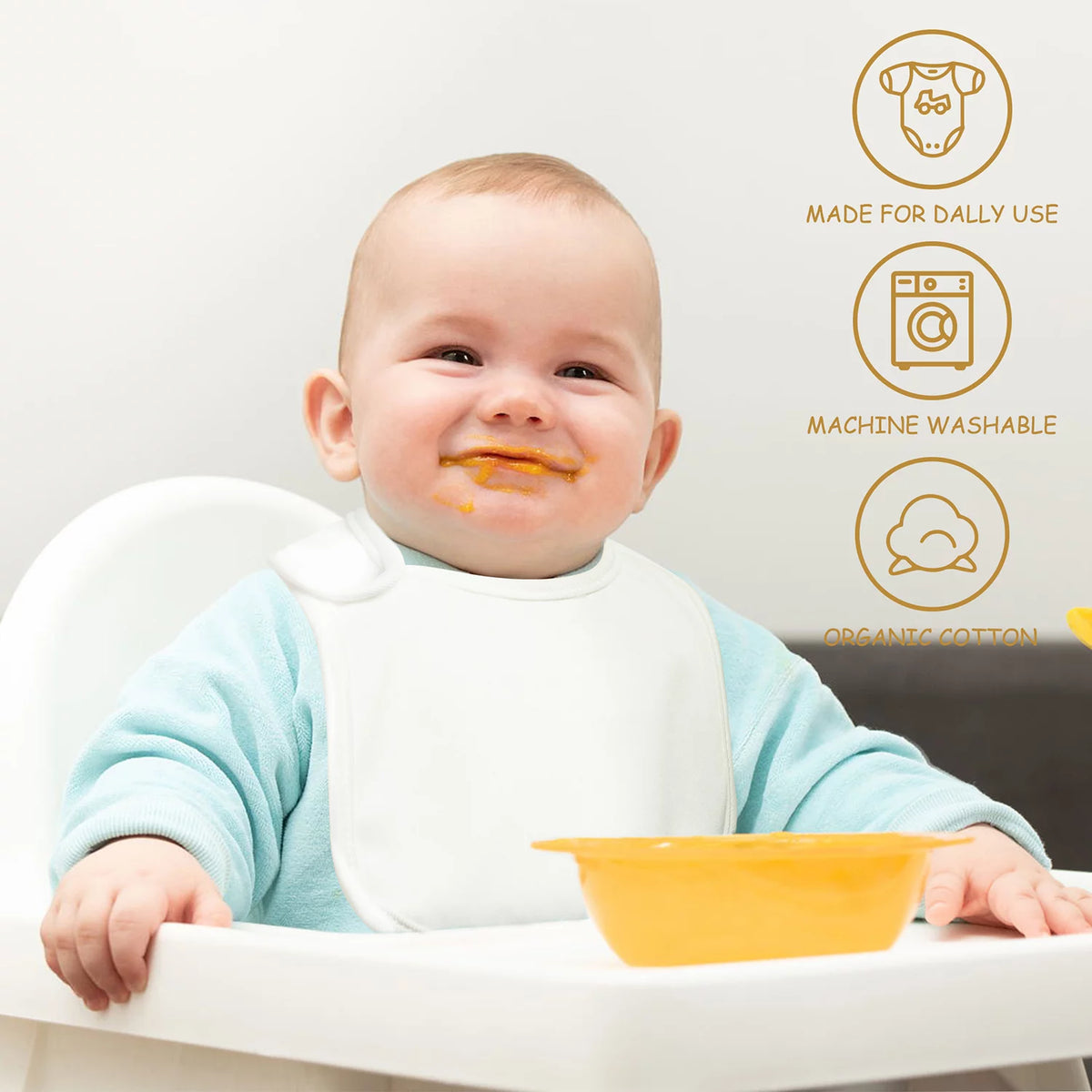 10 Pcs White Cotton Waterproof Baby Bibs U45394