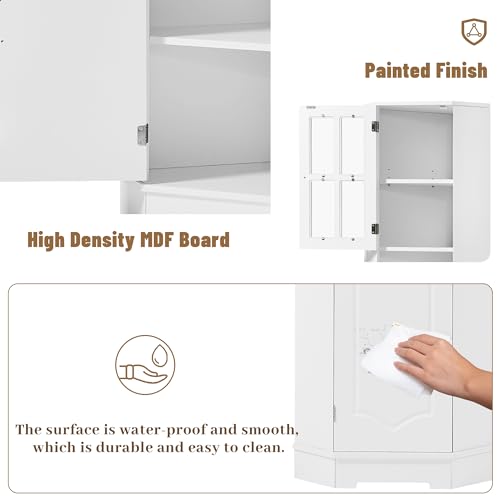 White Tall Corner Cabinet with Adjustable Shelves and Doors F710192
