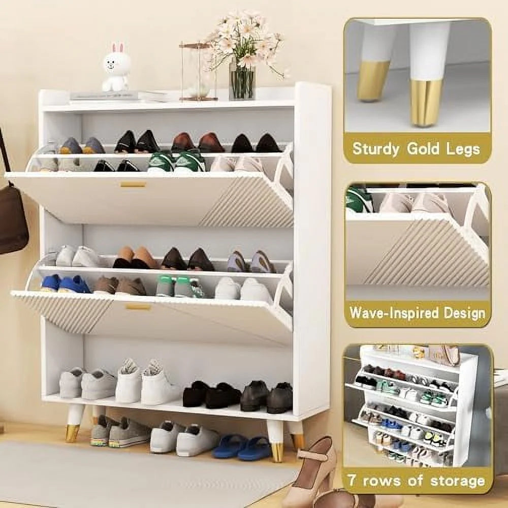 White 2 Flip Drawers Shoe Cabinet J166832