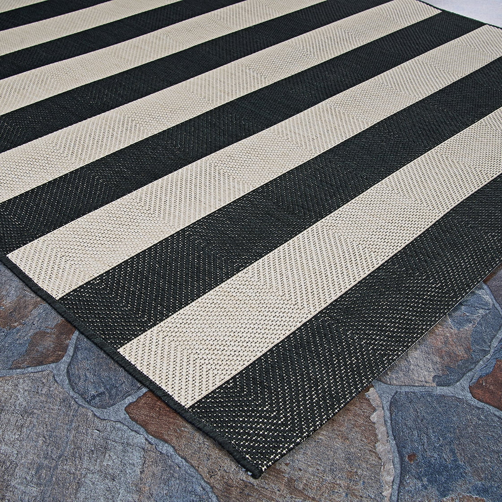Onyx Black and Ivory Stripe Outdoor Rectangle Rug Y858