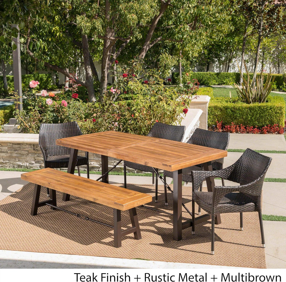 Acacia Wood Dining Set with Wicker Stacking Chairs O8976