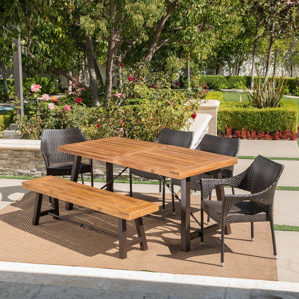 Acacia Wood Dining Set with Wicker Stacking Chairs O8976