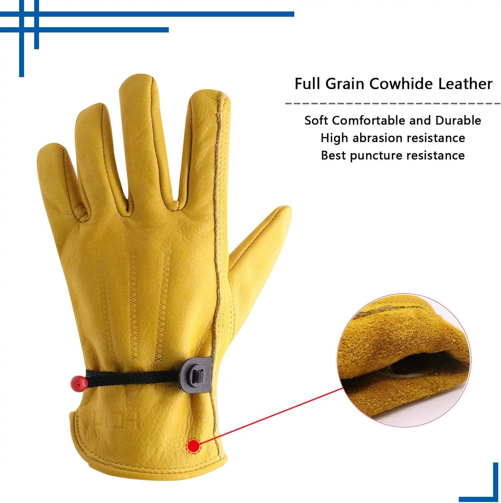 Cowhide Leather Work Gloves Adjustable Wrist Cut Resistant N4824