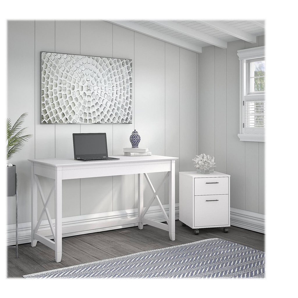 48W Writing Desk with 2 Drawer Mobile File Cabinet, Pure White Oak M25754