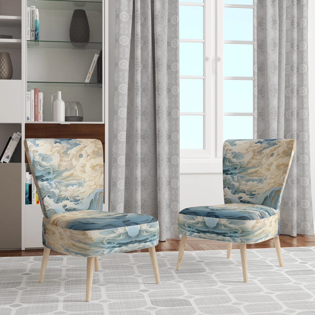Blue Minimalism Coastal Wave Upholstered Accent Chair V161