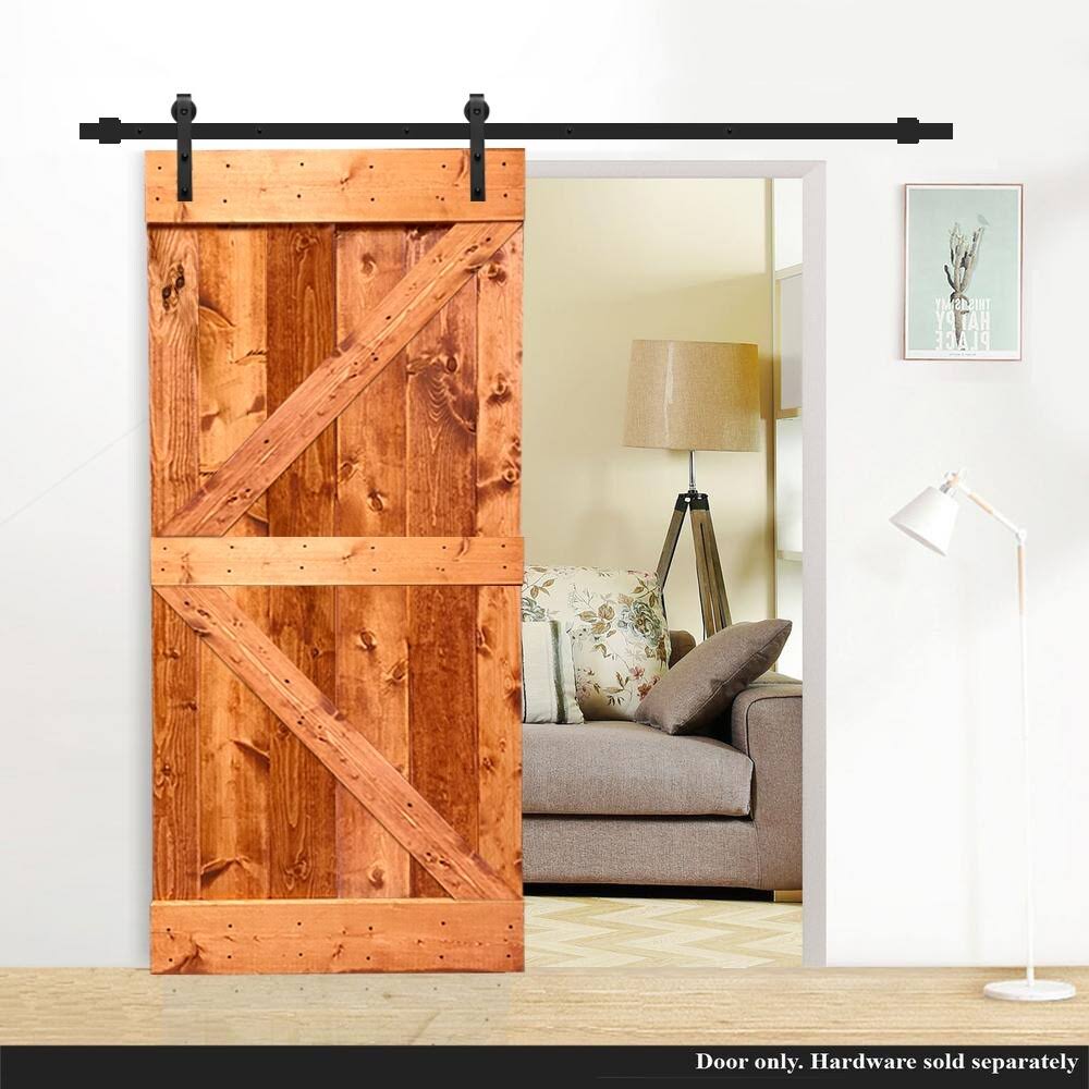 42 in. x 84 in. Red Walnut Stained Solid Pine Wood Interior Sliding Barn Door Slab Y750839
