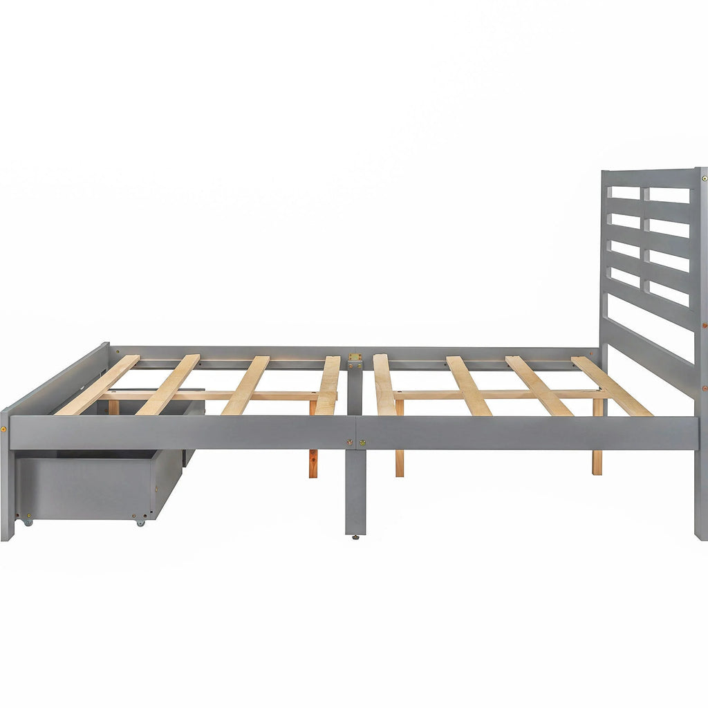 Full Size Platform Bed with Drawers Gray V511