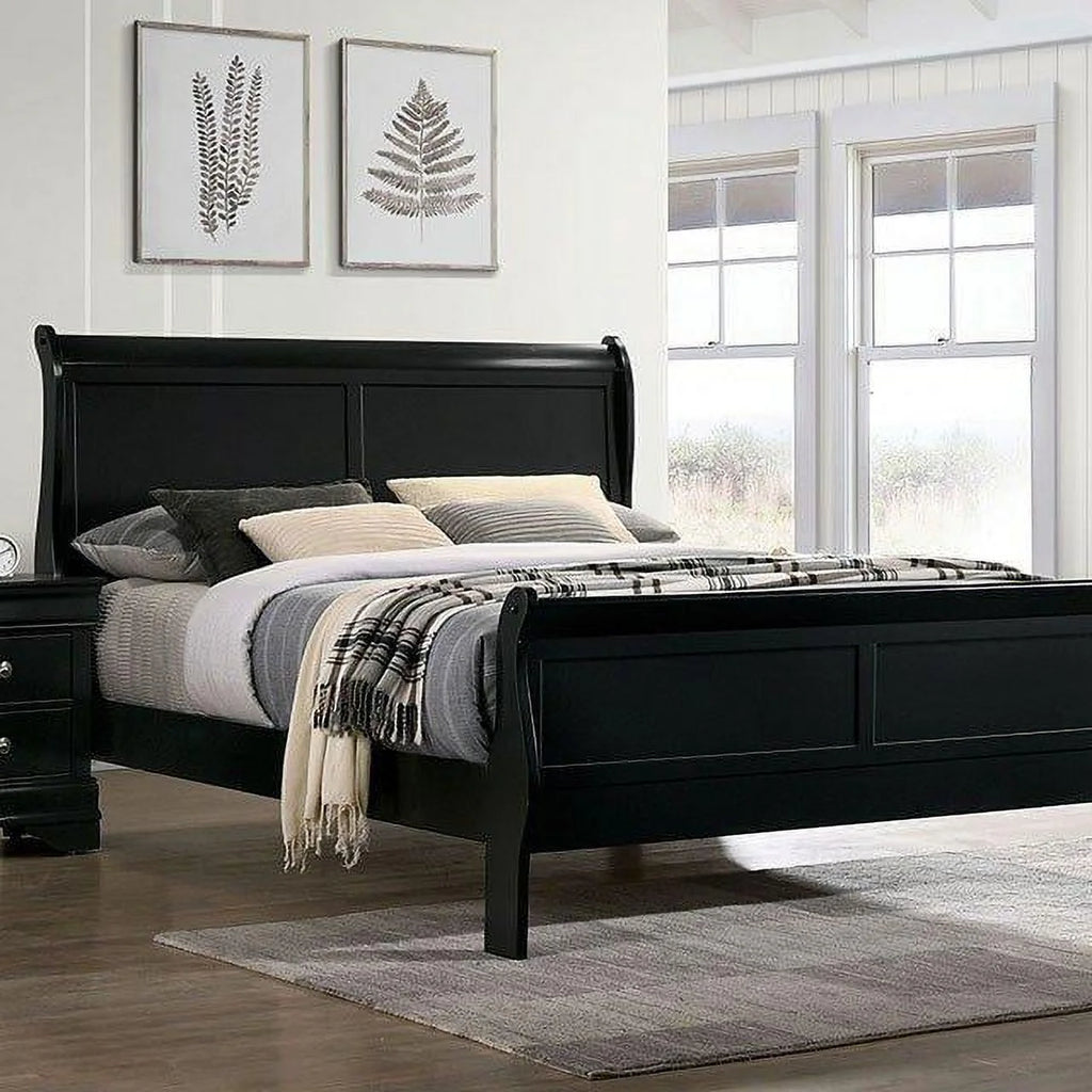 Black Solid Wood Queen Bedroom Set 5pcs L12381