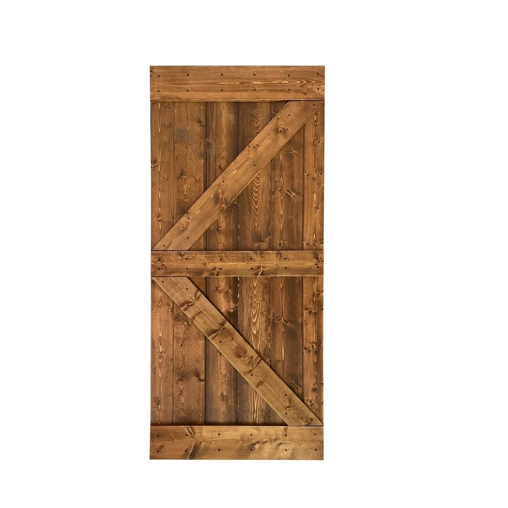 42 in. x 84 in. Red Walnut Stained Solid Pine Wood Interior Sliding Barn Door Slab Y750839