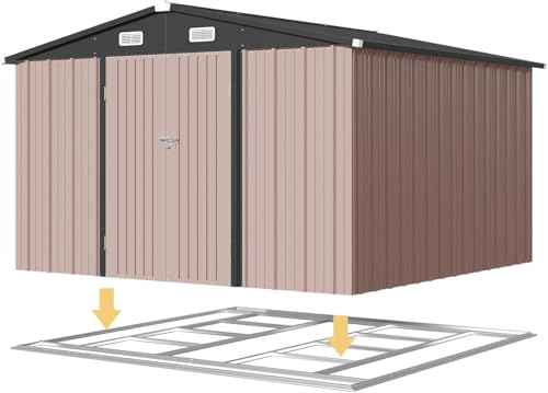 10 x 12FT Outdoor Storage Shed with Double Hinged Door Metal Shed W549925