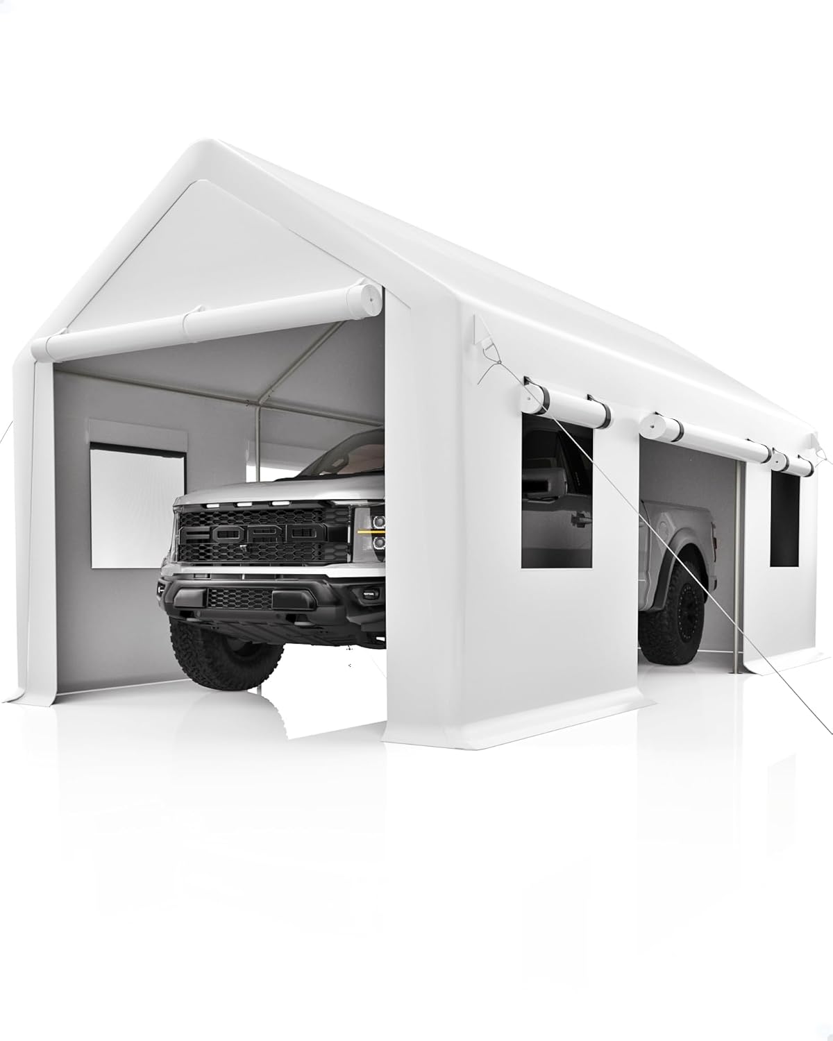 White 13'x20' Portable Carport Canopy with Steel Poles T9290