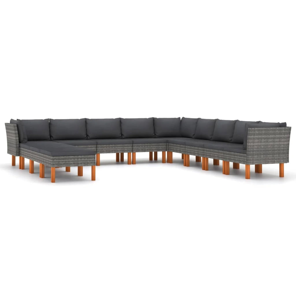 12 Piece Poly Rattan Garden Set with Cushions Gray B73062