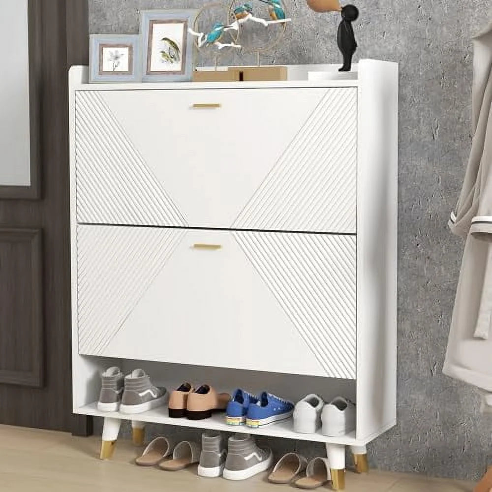 White 2 Flip Drawers Shoe Cabinet J166832