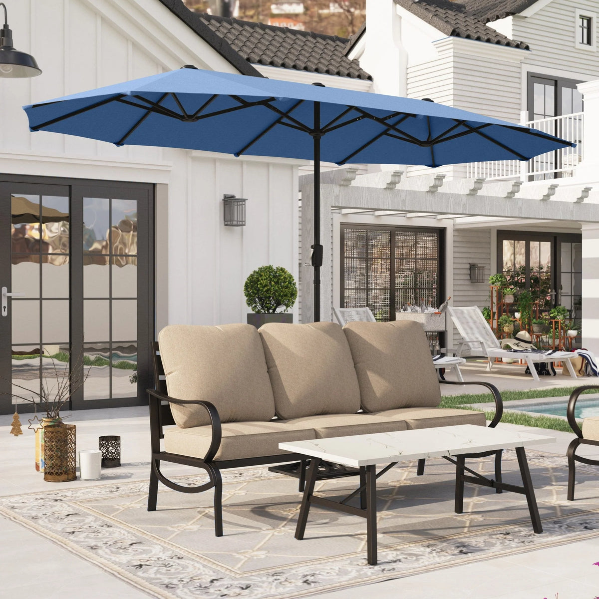 13x6.5ft Double-Sided Outdoor Patio Umbrella with Crank Handle, Beige T891118