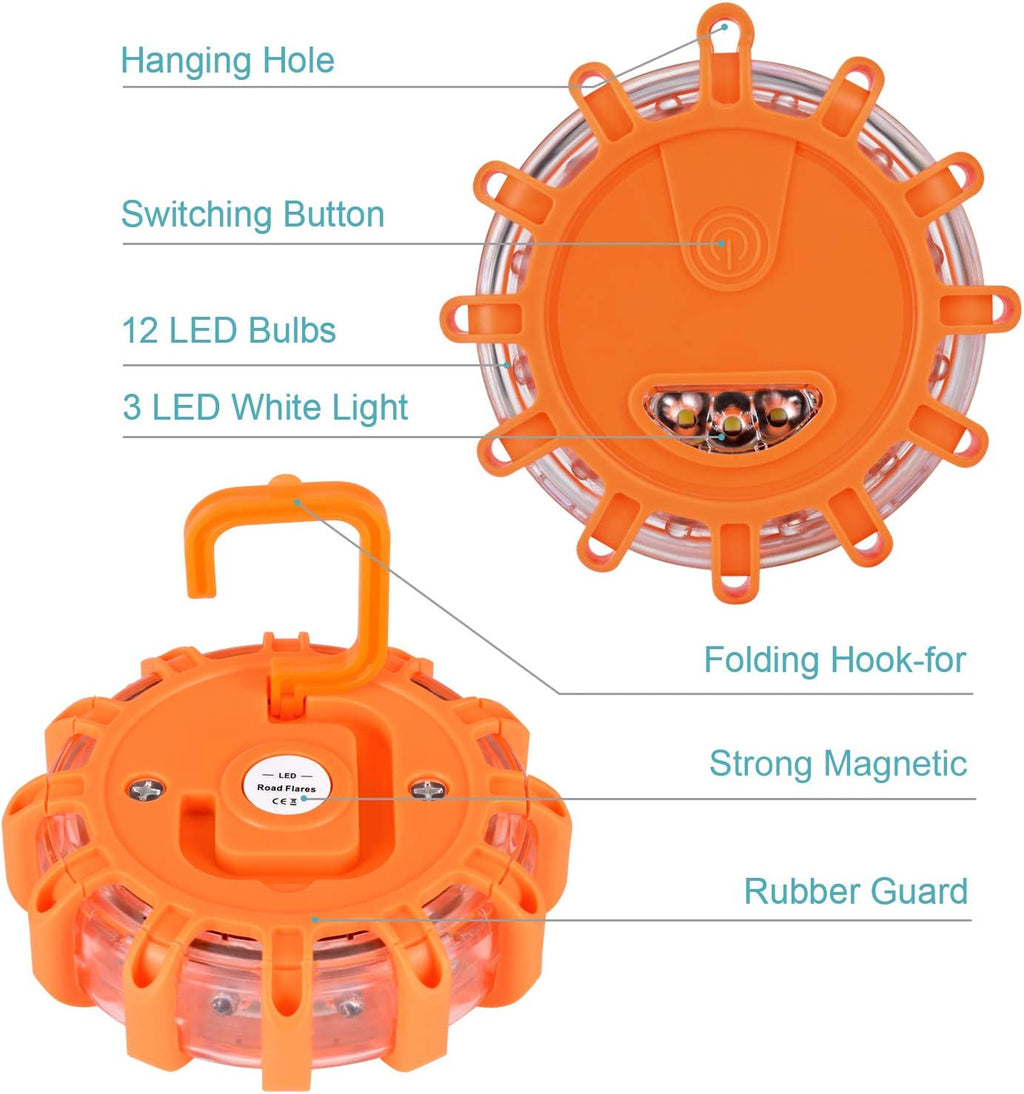12 Pack LED Road Flare Emergency Safety Beacon Disc Warning Light Kit J54273