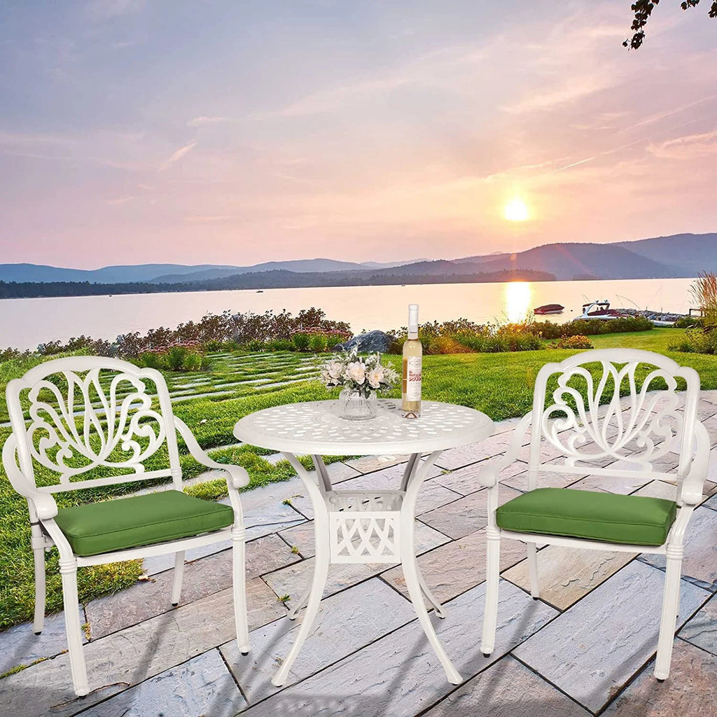 3-Piece Cast Aluminum Outdoor Patio Dining Set with 2 Cushioned Chairs and Round Table R5316