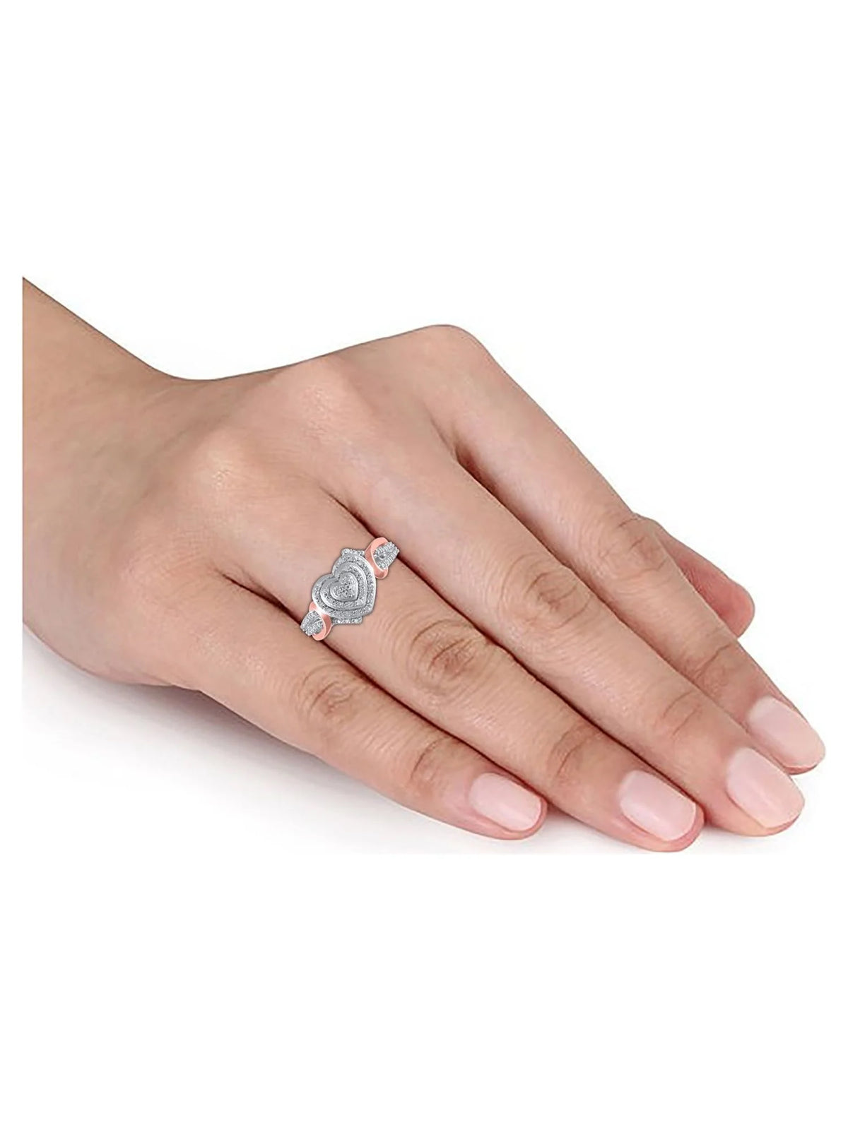 1/6 Carat T.W. Heart Shaped Double Halo Diamond Composite Ring in Sterling Silver with 14K Rose Gold Plating, Size 6 C701