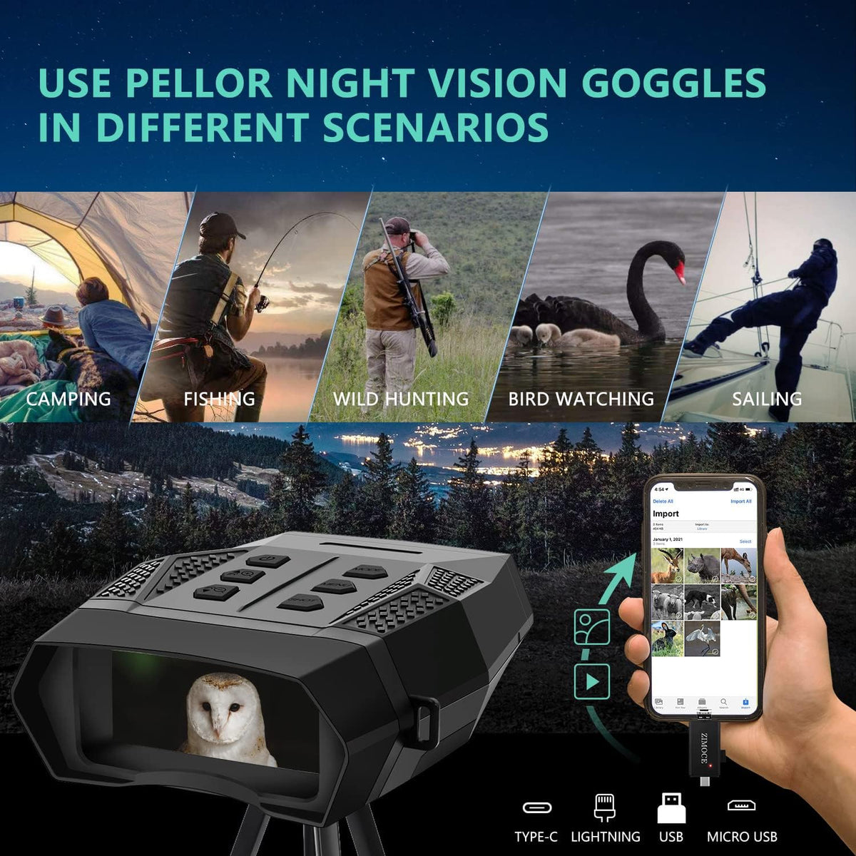 1080P Digital Night Vision Binoculars 2.5” LCD Screen T342356