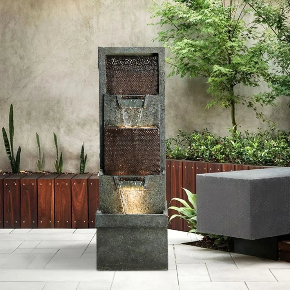 Indoor Outdoor Waterfall Fountain with Lights & Pump Q24823
