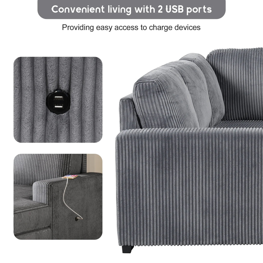 98" U-shaped Corduroy 6-seater Oversized Corner Sofa with Storage E8511
