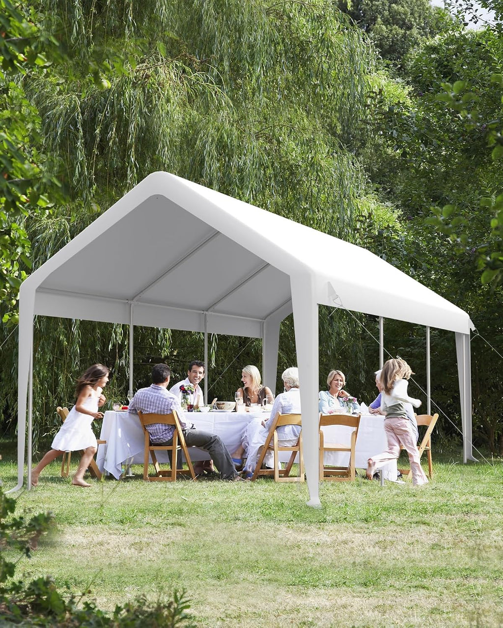 White 13'x20' Portable Carport Canopy with Steel Poles T9290