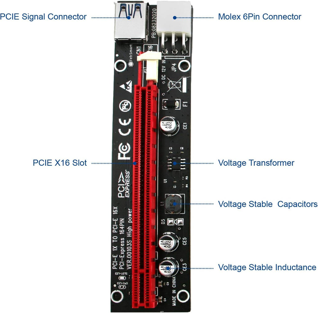 PCIE Riser Cable with 6Pin-SATA Power Cable and 23.6in Extension Cable O3112