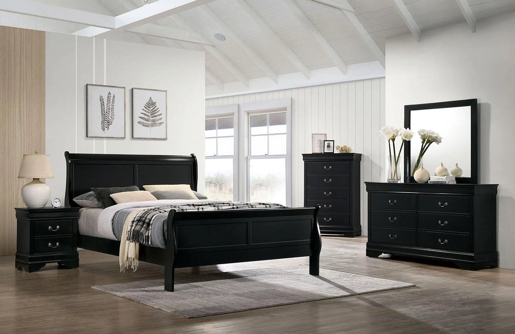 Black Solid Wood Queen Bedroom Set 5pcs L12381