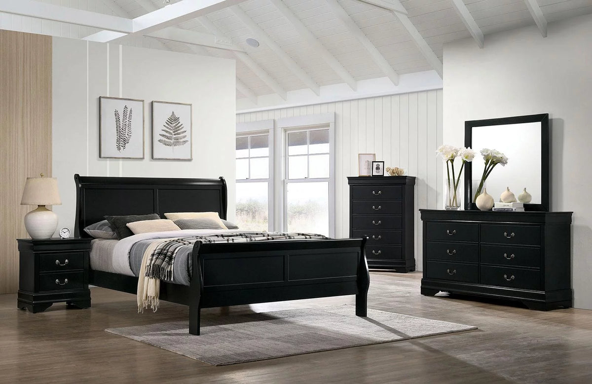 Black Solid Wood Queen Bedroom Set 5pcs L12381