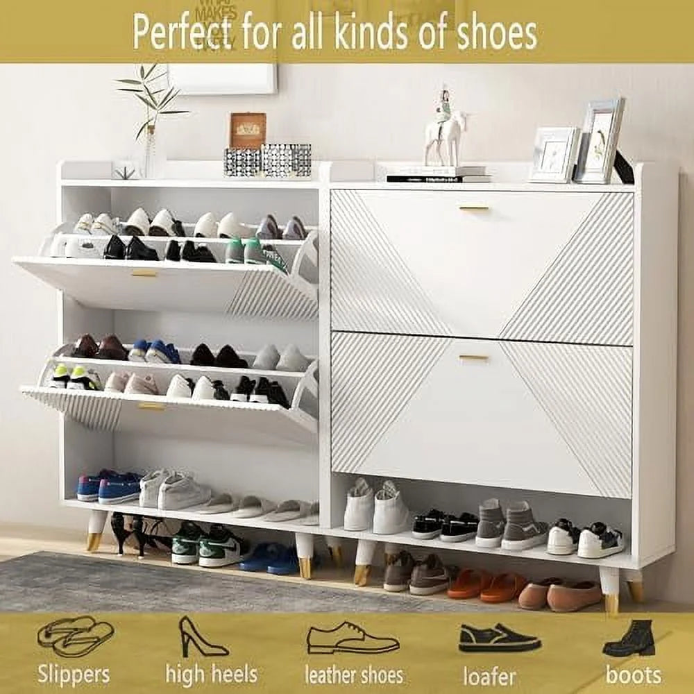 White 2 Flip Drawers Shoe Cabinet J166832