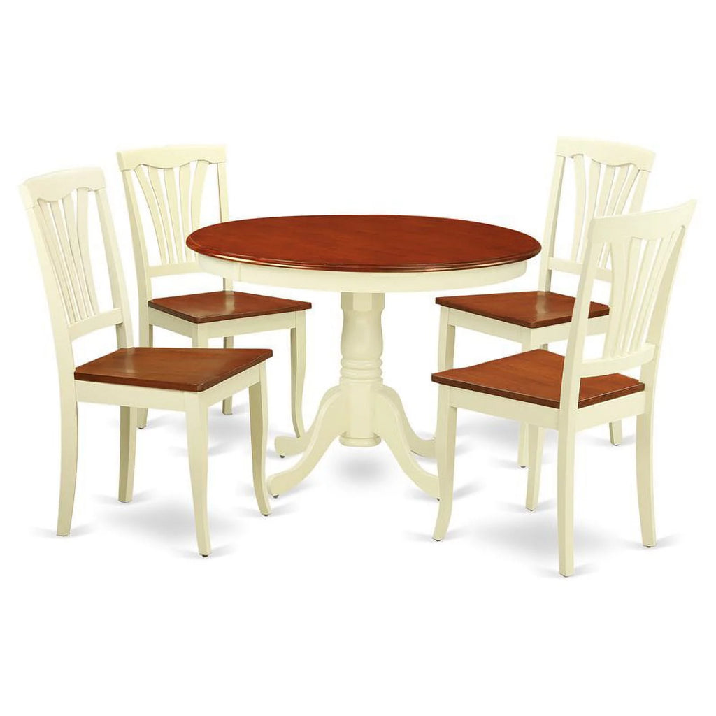 5-piece Dining Set with Wood Seat in Cherry T2355