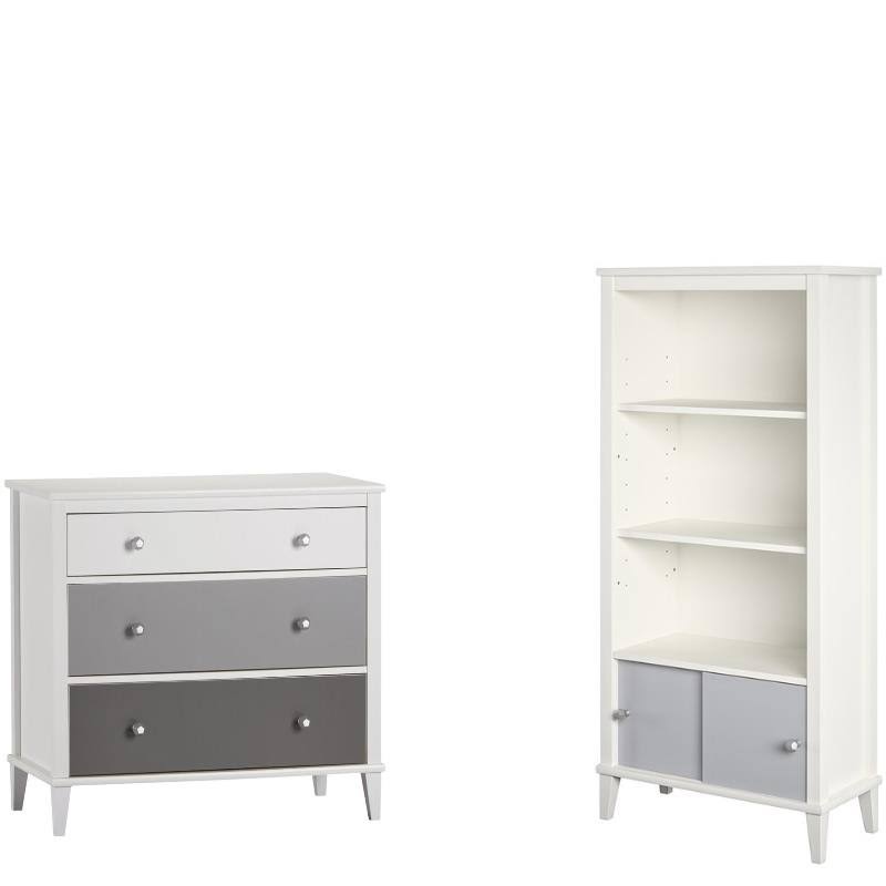2 Piece Bedroom Set with 3 Drawer Dresser and Bookcase in Gray D28618