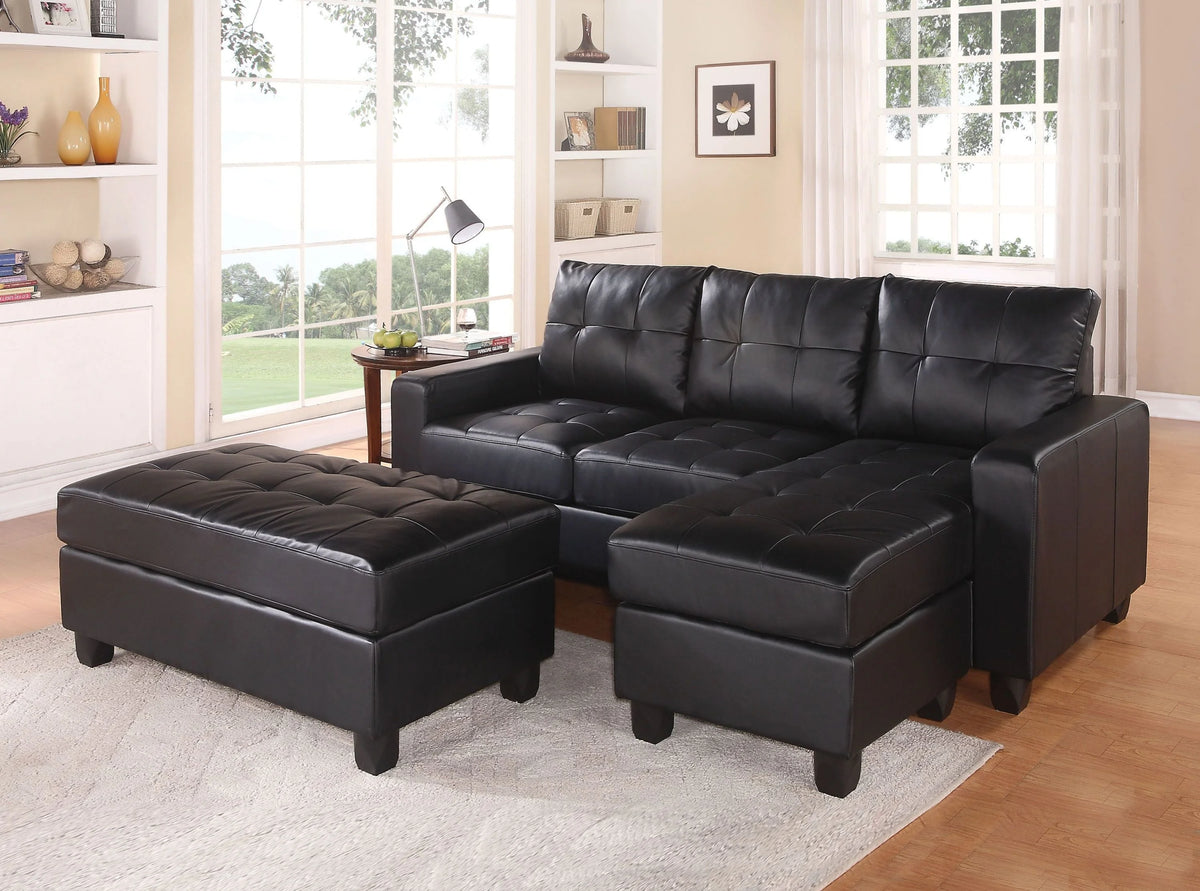 Black Bonded Leather Sectional Sofa & Ottoman Z80600