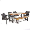 Acacia Wood Dining Set with Wicker Stacking Chairs O8976