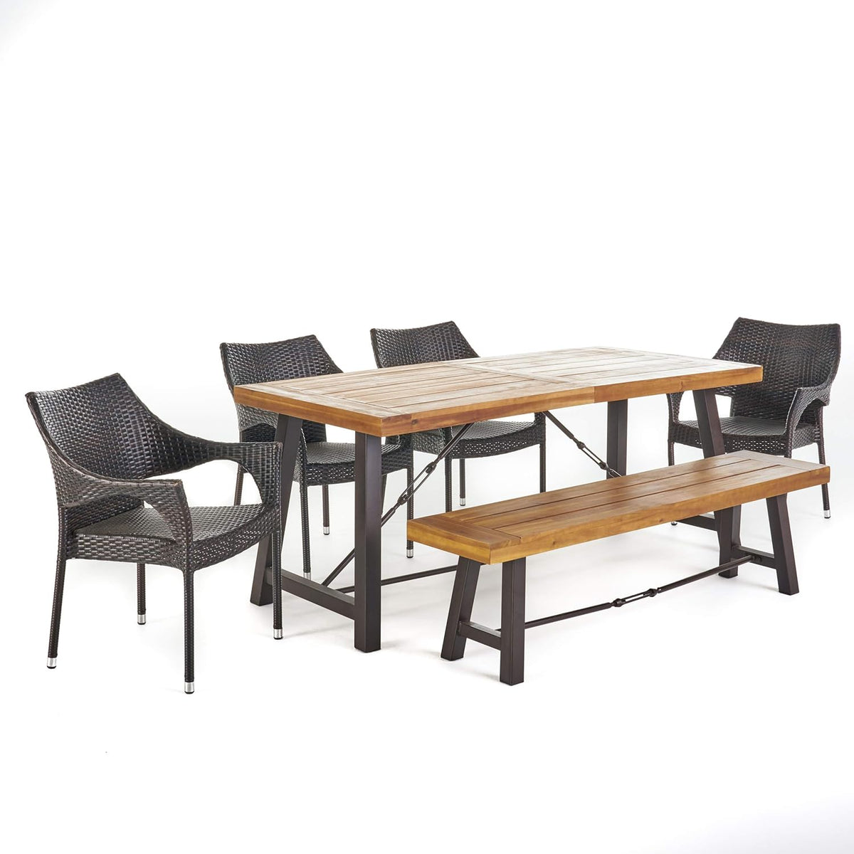 Acacia Wood Dining Set with Wicker Stacking Chairs O8976