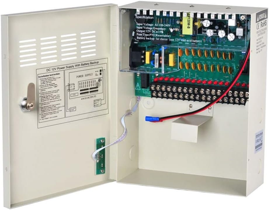 18 Channel 12V 10Amp DC Metal Boxed Cabinet Regulated UPS Power Supply Unit E330274