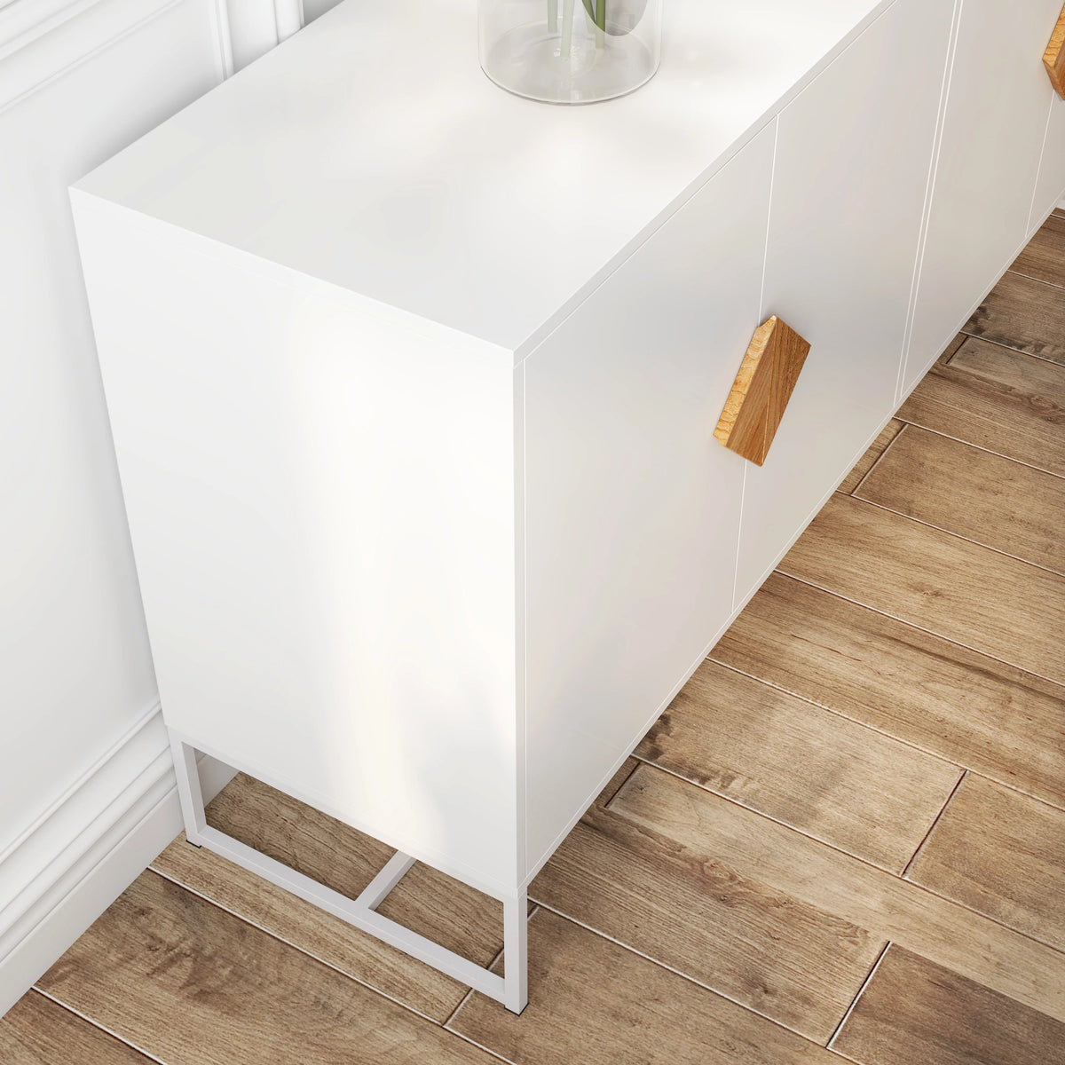 White Wood Sideboard with 4 Doors and 2 Storage A24352
