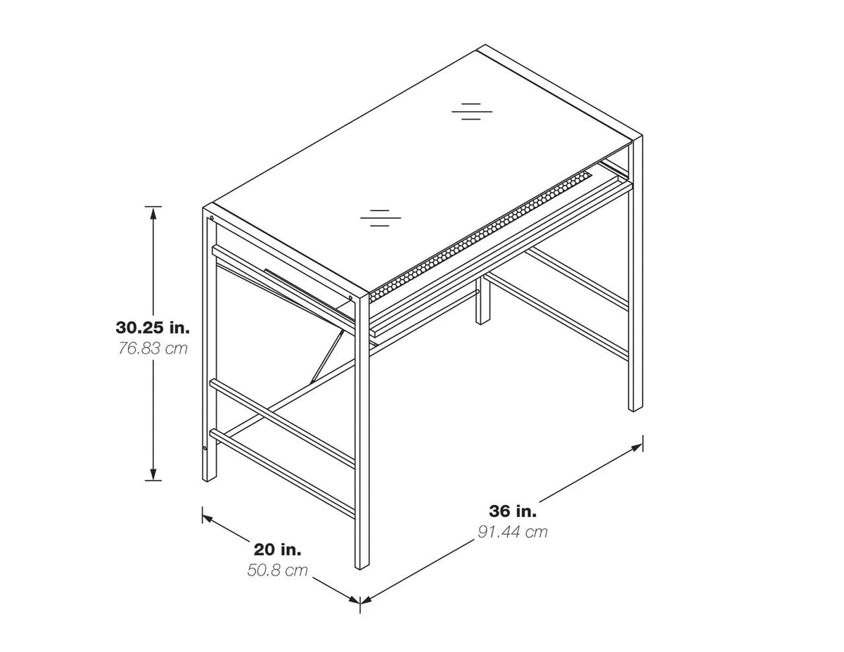 Computer Desk with Clear Tempered Glass Top and Black Metal Frame J3119