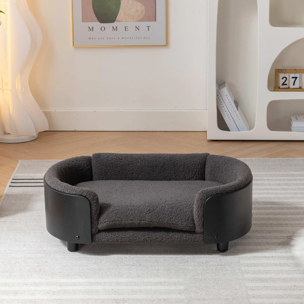 Elevated Dog Bed Pet Sofa with Solid Wood Legs and Black Bent Wood Back, Cashmere Cushion G298725