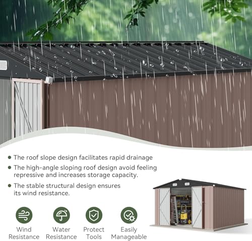 10 x 12FT Outdoor Storage Shed with Double Hinged Door Metal Shed W549925