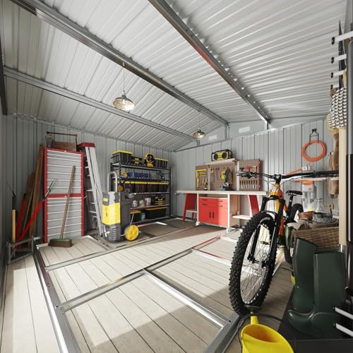 10 x 12FT Outdoor Storage Shed with Double Hinged Door Metal Shed W549925