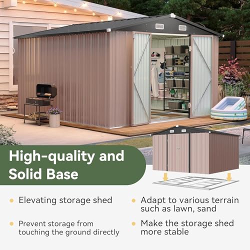10 x 12FT Outdoor Storage Shed with Double Hinged Door Metal Shed W549925