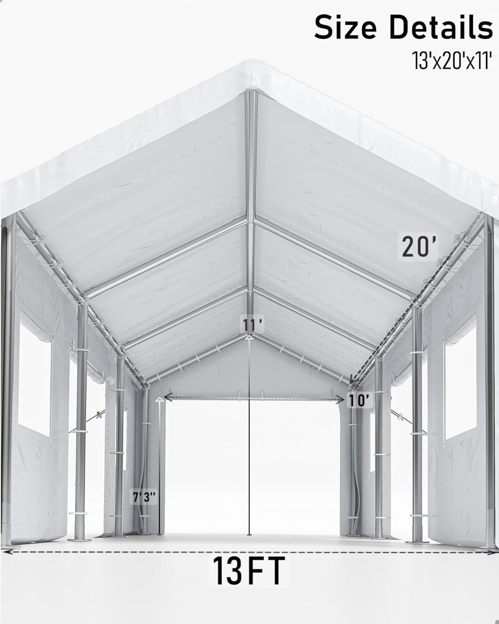 White 13'x20' Portable Carport Canopy with Steel Poles T9290