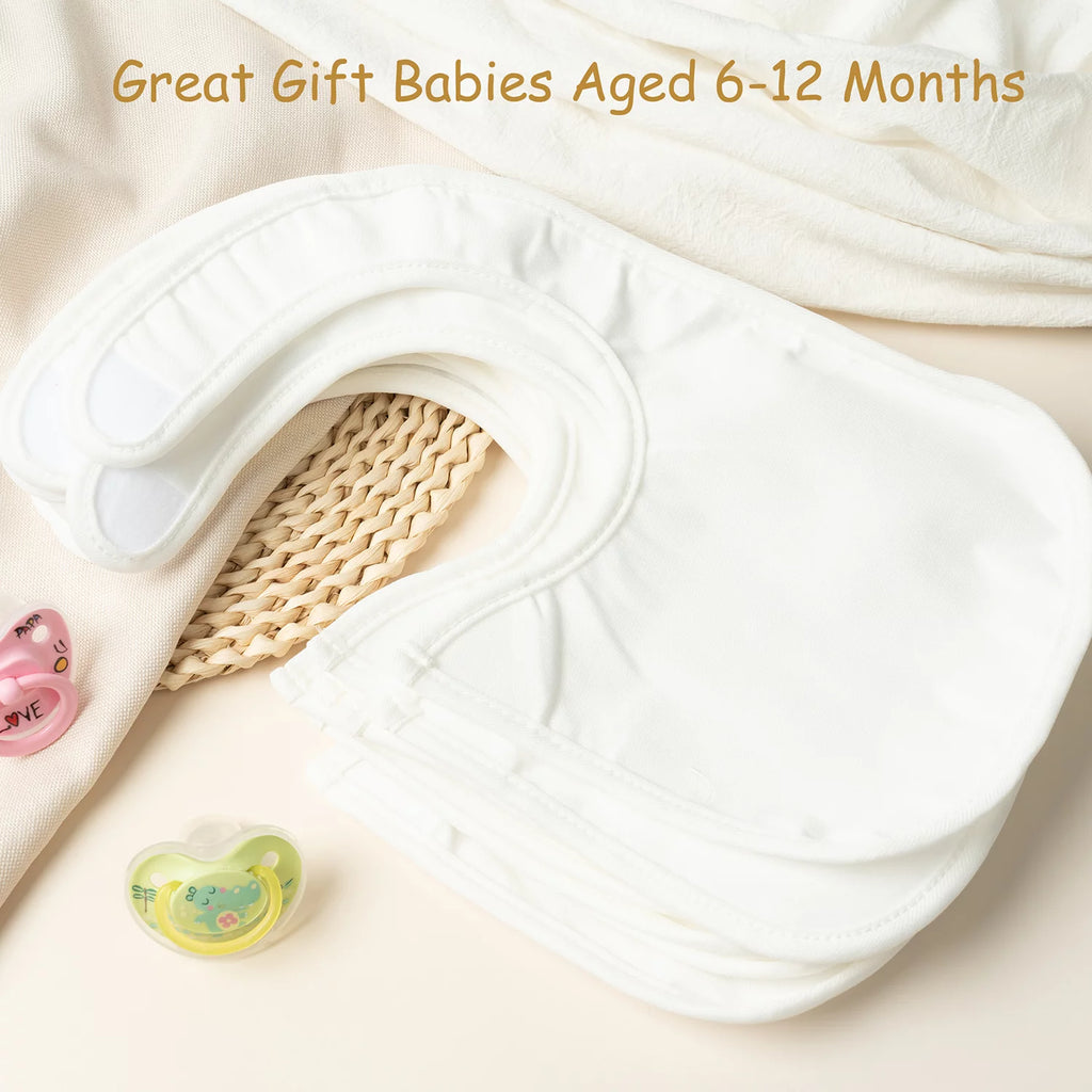 10 Pcs White Cotton Waterproof Baby Bibs U45394